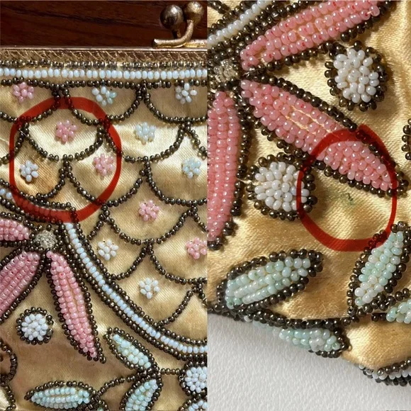 Vintage Beaded Purse Satin Evening Handbag 1940s 1950s Wedding Purse France - Picture 12 of 12